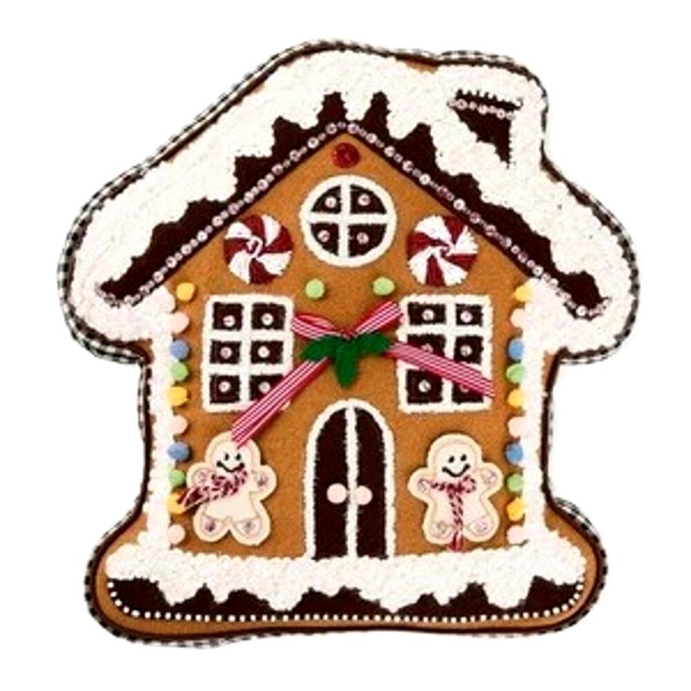 MacKenzie-Childs Gingerbread House Shaped Throw Pillow 16x16 Christmas Decor NEW